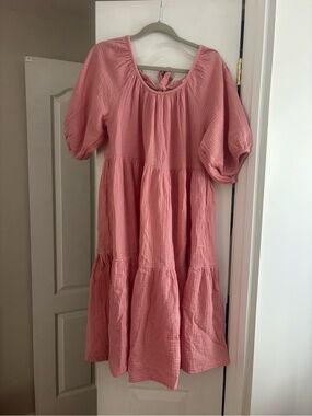 Women’s 100% Cotton Pink Tiered Cotton Dress